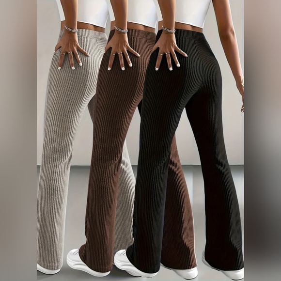 Black Stretch Ribbed Pants - Picture 3 of 3